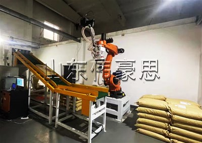 硫磺粉機(jī)械手破袋機(jī) 全自動(dòng)拆包機(jī)器人案例